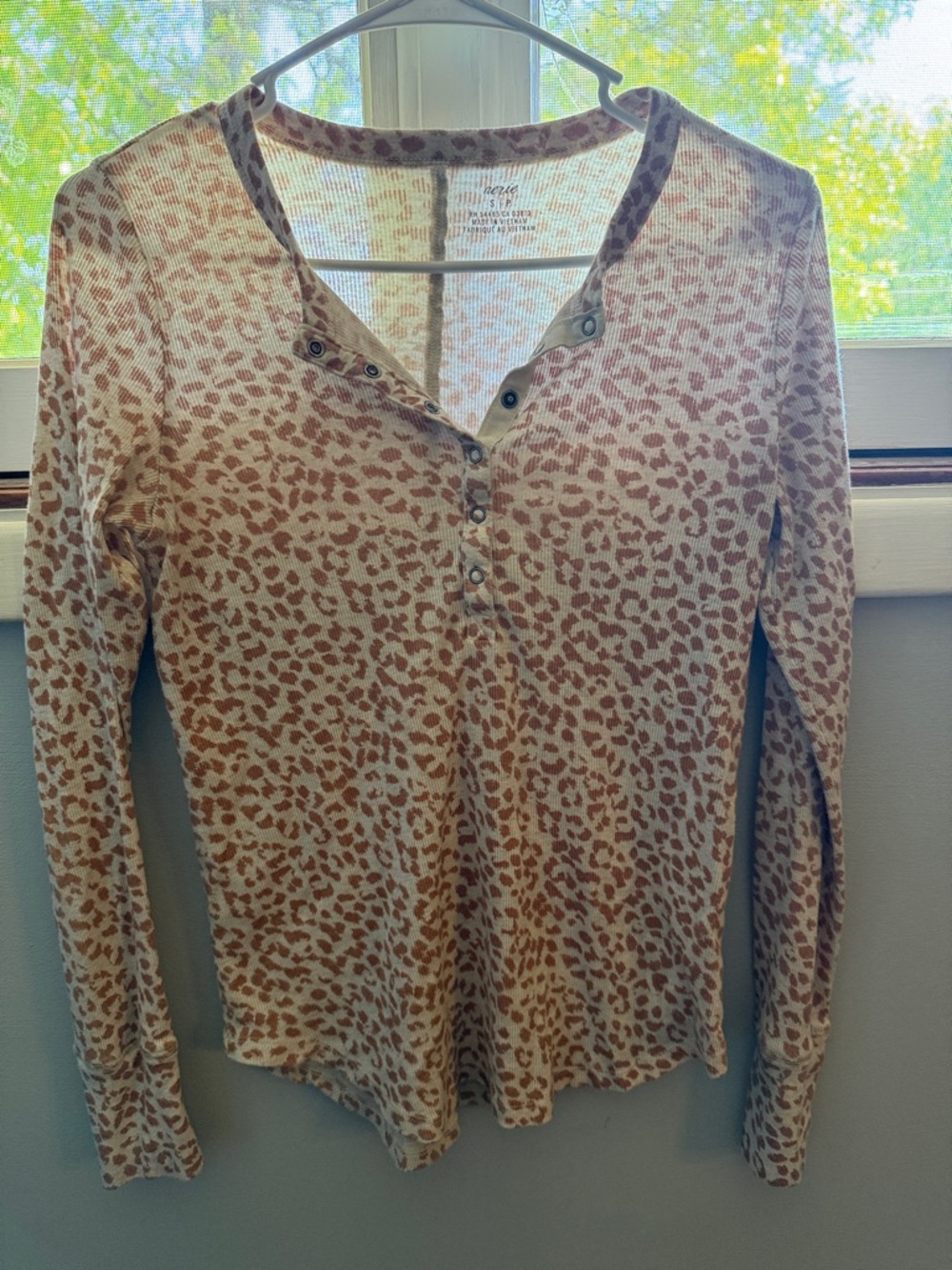 aerie Beige Leopard-Print Long Sleeve Henley